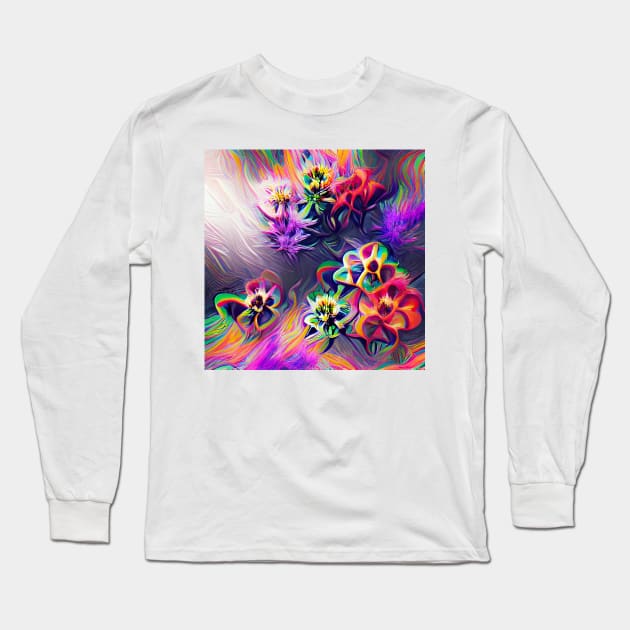 Psychedelic Flowers Long Sleeve T-Shirt by Mihadom